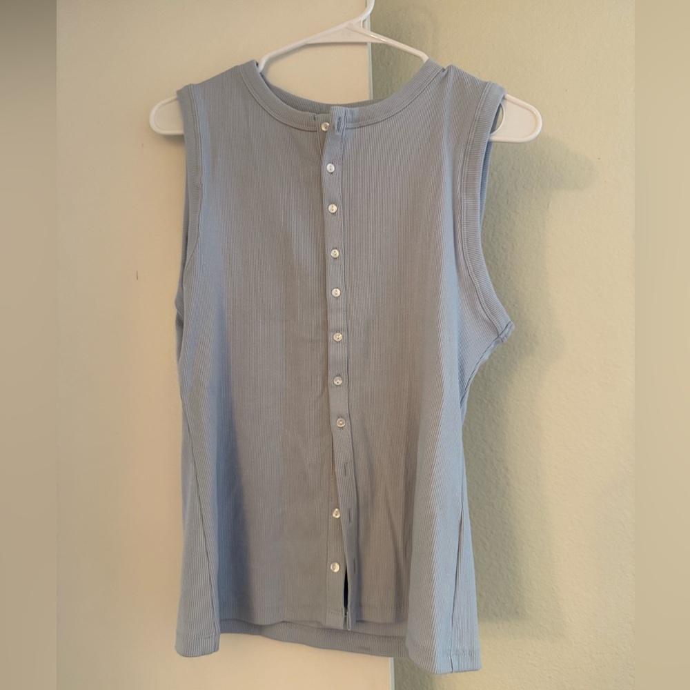 Abercrombie & Fitch Blue Sleeveless Button Down Top
